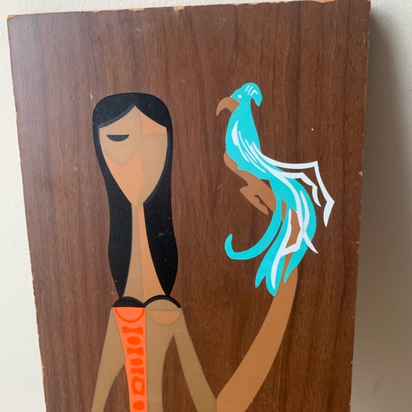 Vintage MCM Art Hand Painted Calypso Dancer Wall Plaque Tiki Decor 8” x 21” - Picture 2 of 10